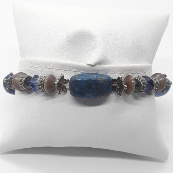 Natural blue stone bracelet with silver accents - Picture 3 of 6